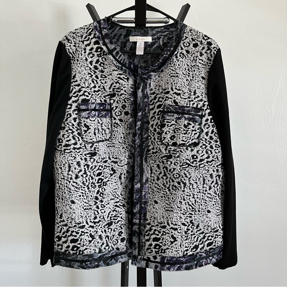 Chico's Monochrome Patterned Jacquard Animal Print Jacket